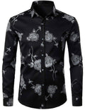Chemise boutonnée décontractée à manches longues et imprimé floral rose pour hommes