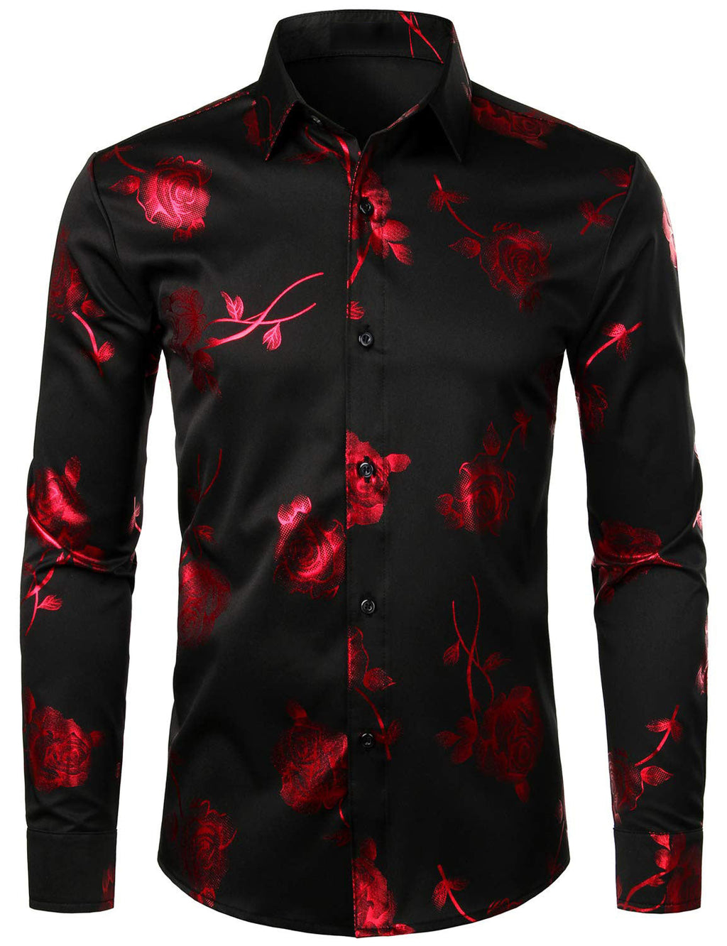 Chemise boutonnée à manches longues et imprimé floral rose rouge pour homme
