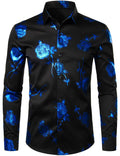 Chemise boutonnée à manches longues et imprimé floral bleu rose pour homme