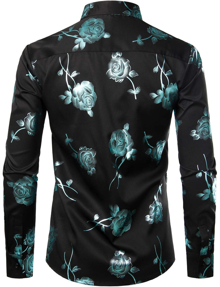 Chemise boutonnée à manches longues et imprimé floral rose pour homme