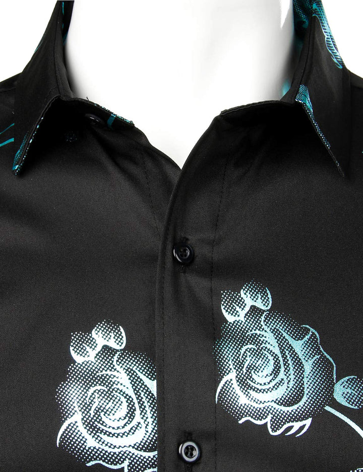 Chemise boutonnée à manches longues et imprimé floral rose pour homme