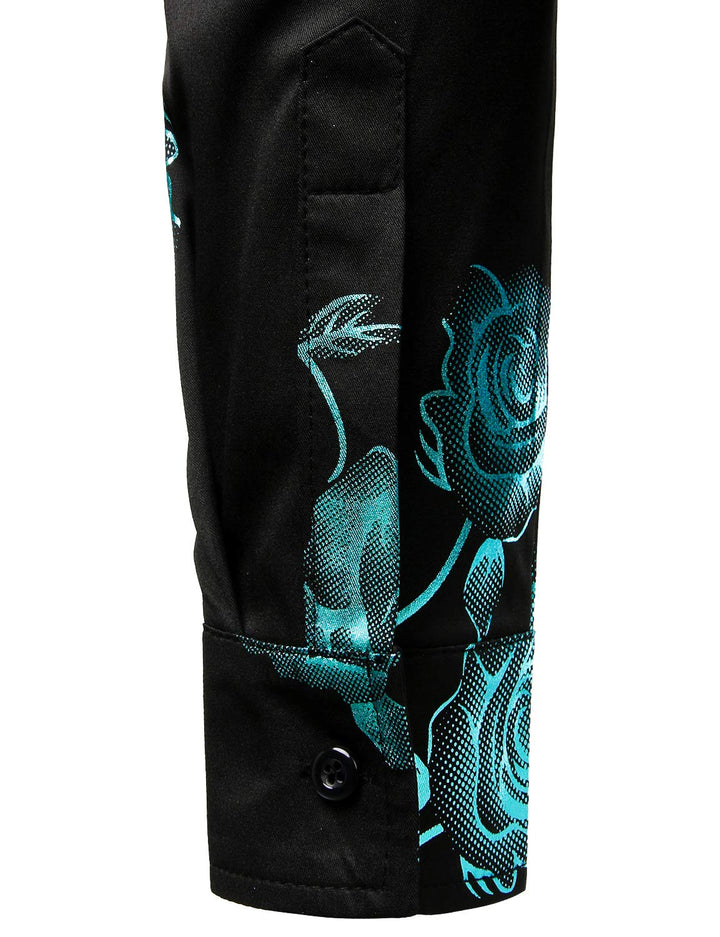 Chemise boutonnée à manches longues et imprimé floral rose pour homme
