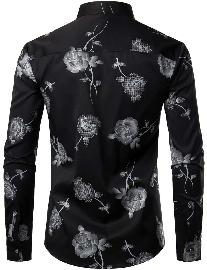 Chemise boutonnée décontractée à manches longues et imprimé floral rose pour hommes