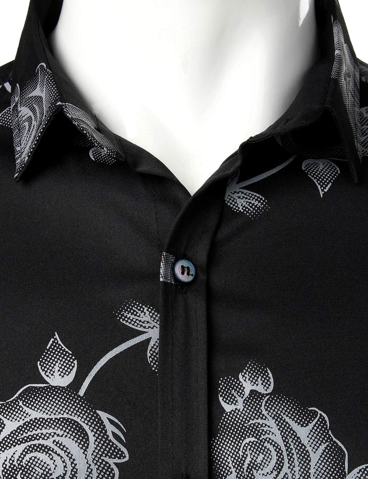 Chemise boutonnée décontractée à manches longues et imprimé floral rose pour hommes