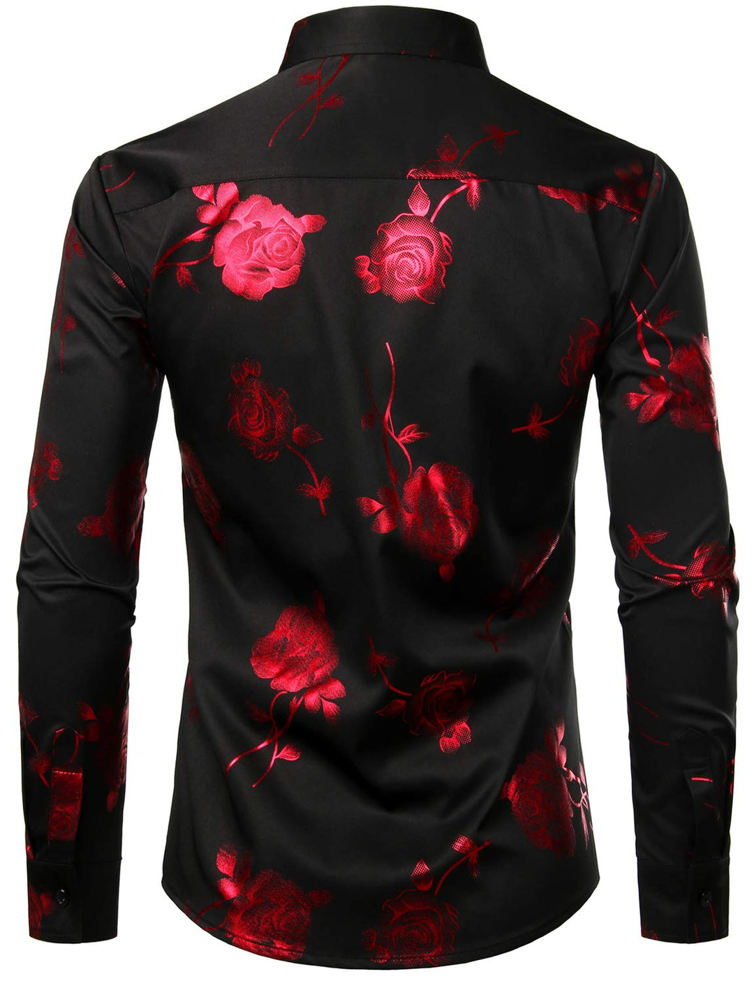 Chemise boutonnée à manches longues et imprimé floral rose rouge pour homme