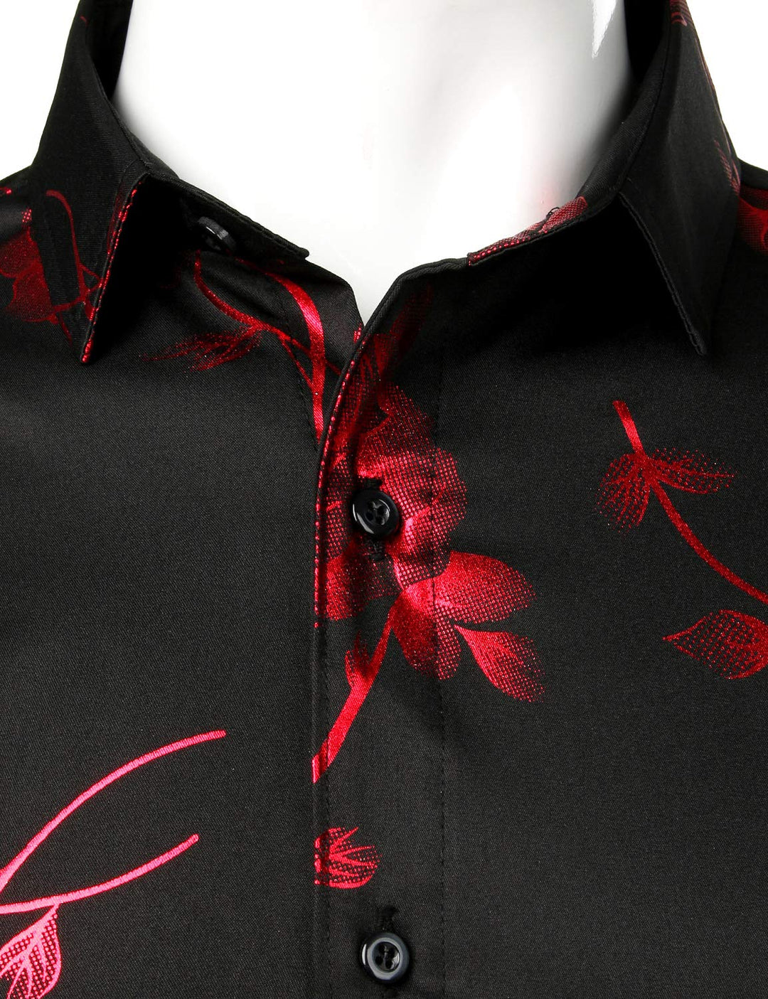 Chemise boutonnée à manches longues et imprimé floral rose rouge pour homme