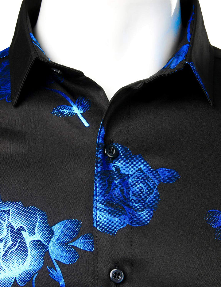 Chemise boutonnée à manches longues et imprimé floral bleu rose pour homme