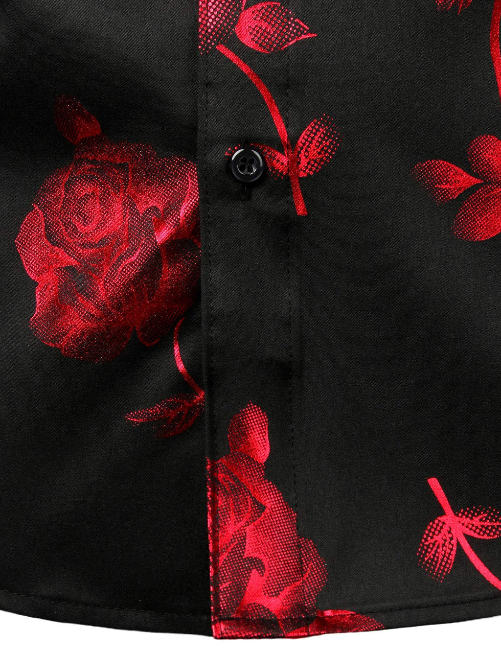 Chemise boutonnée à manches longues et imprimé floral rose rouge pour homme