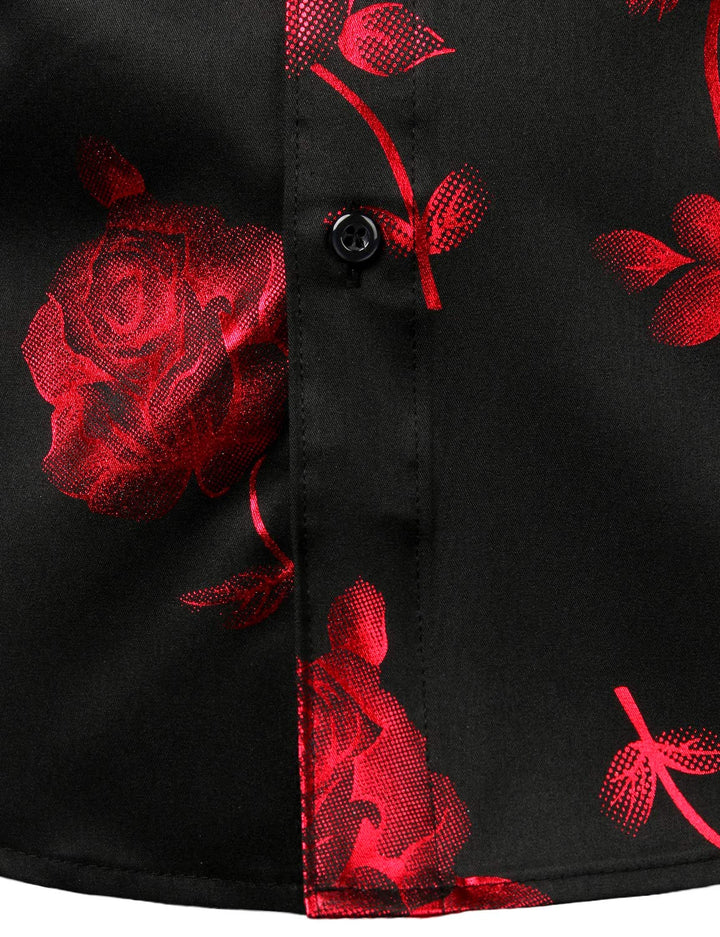 Chemise boutonnée à manches longues et imprimé floral rose rouge pour homme