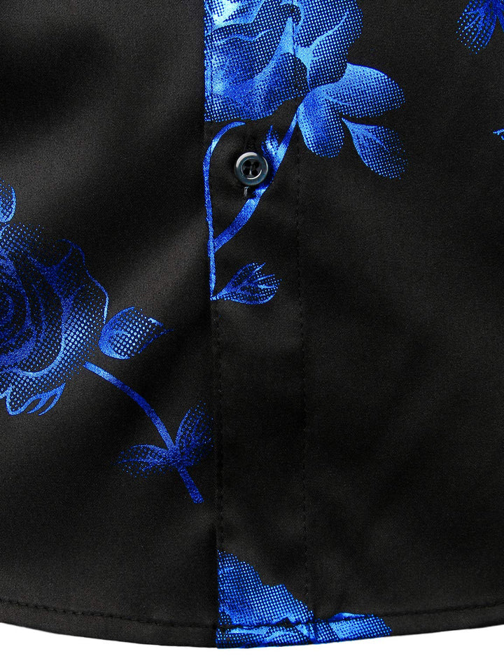 Chemise boutonnée à manches longues et imprimé floral bleu rose pour homme