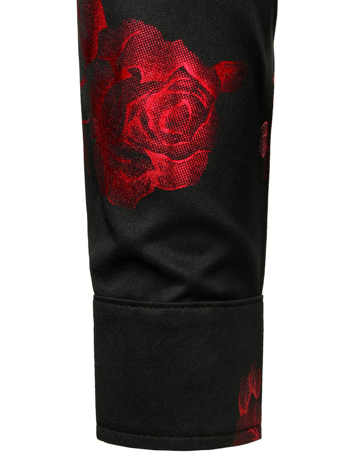 Chemise boutonnée à manches longues et imprimé floral rose rouge pour homme