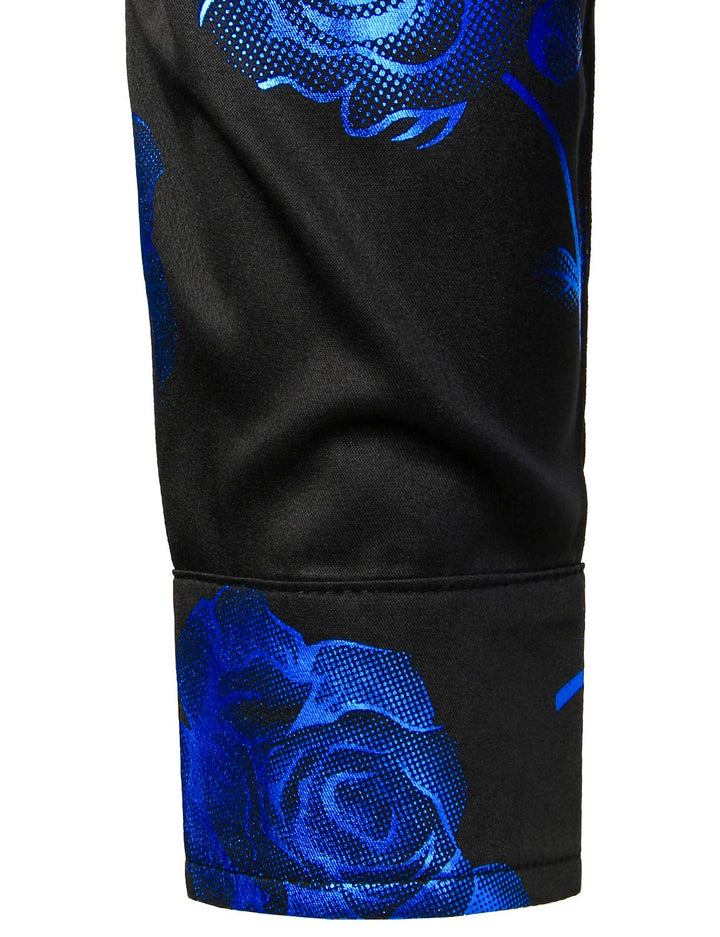 Chemise boutonnée à manches longues et imprimé floral bleu rose pour homme
