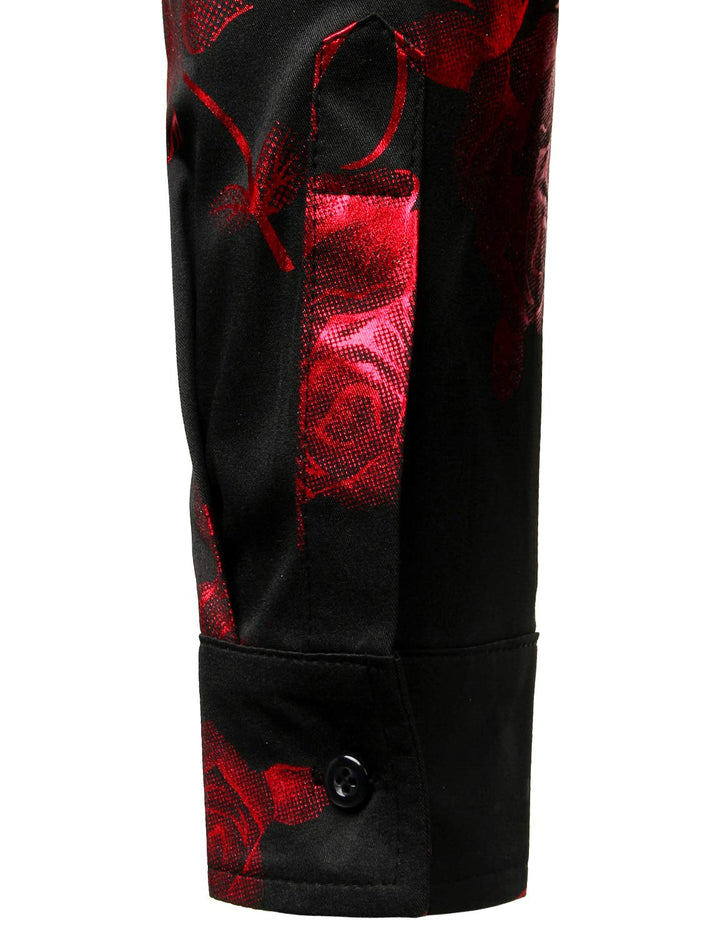 Chemise boutonnée à manches longues et imprimé floral rose rouge pour homme