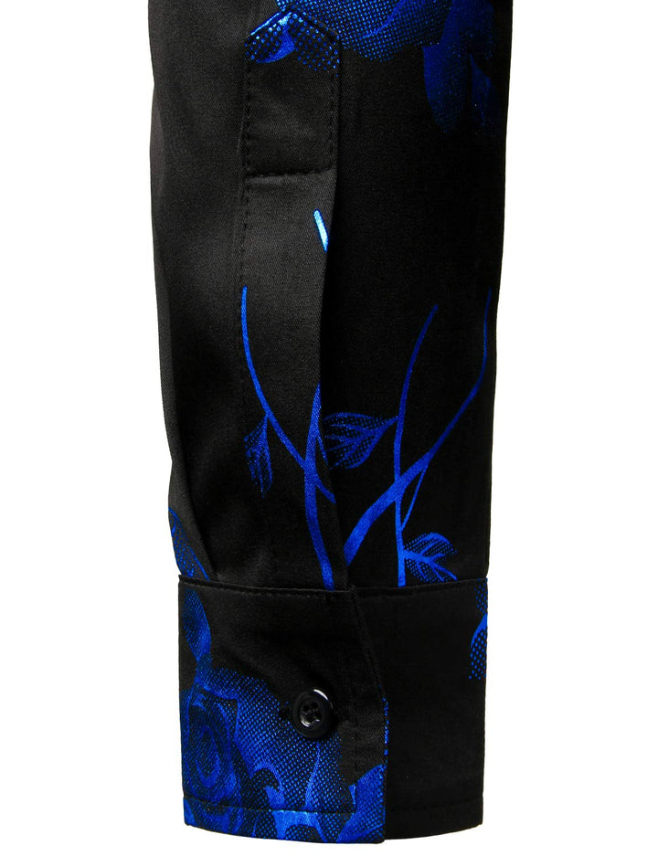 Chemise boutonnée à manches longues et imprimé floral bleu rose pour homme