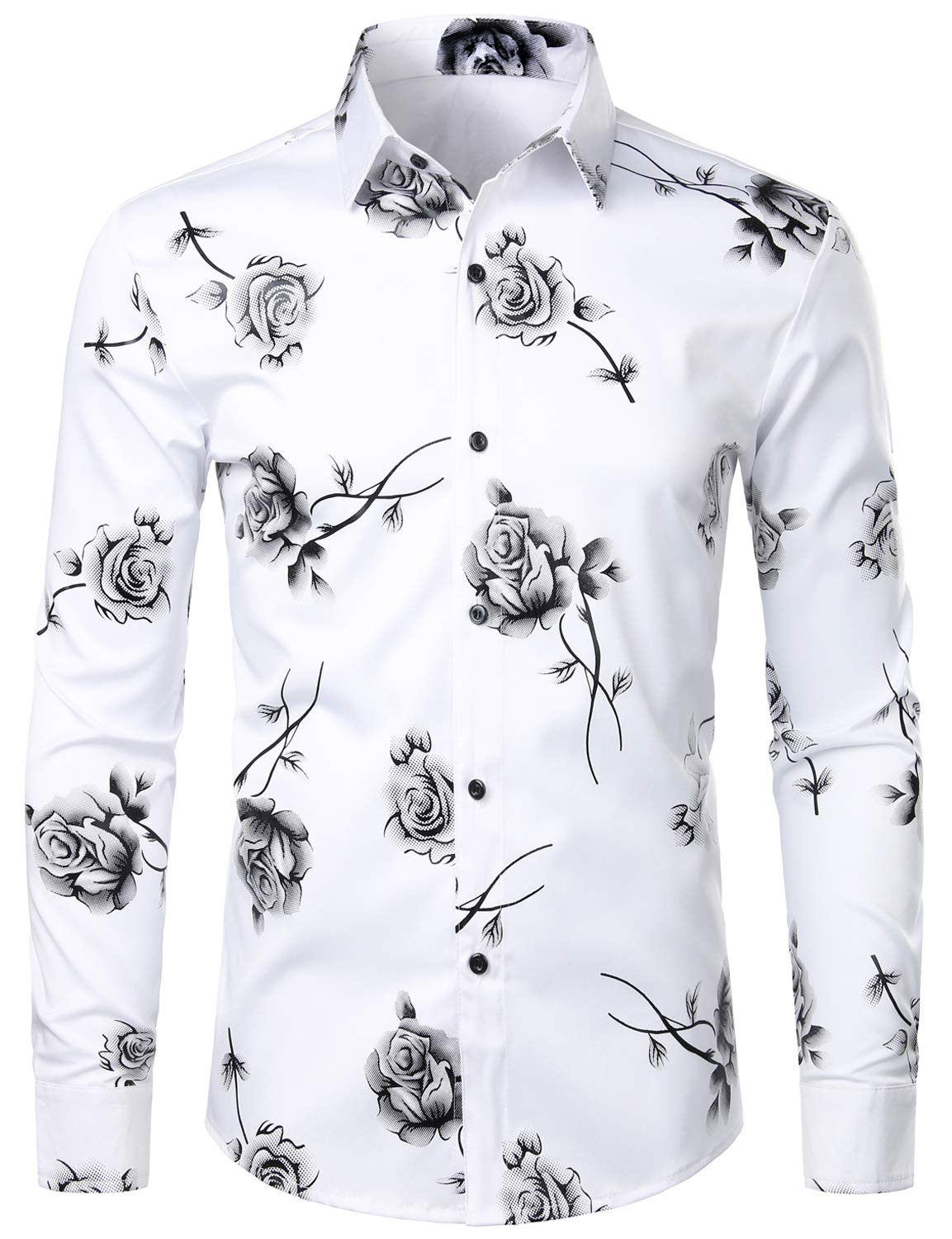 Chemise boutonnée à manches longues et imprimé floral rose pour homme