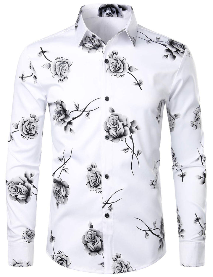 Chemise boutonnée à manches longues et imprimé floral rose pour homme