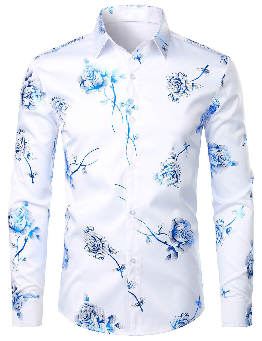 Chemise boutonnée à manches longues et imprimé floral bleu rose pour homme
