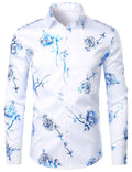 Chemise boutonnée à manches longues et imprimé floral bleu rose pour homme
