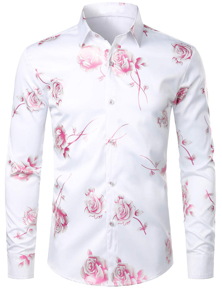 Chemise boutonnée à manches longues et imprimé floral rose pour homme