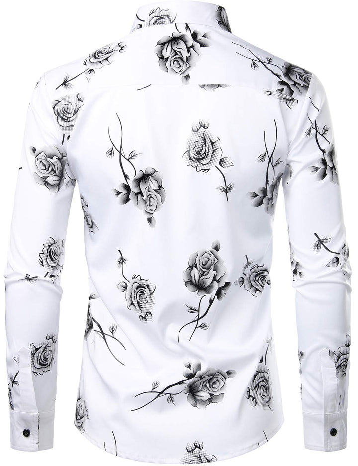 Chemise boutonnée à manches longues et imprimé floral rose pour homme