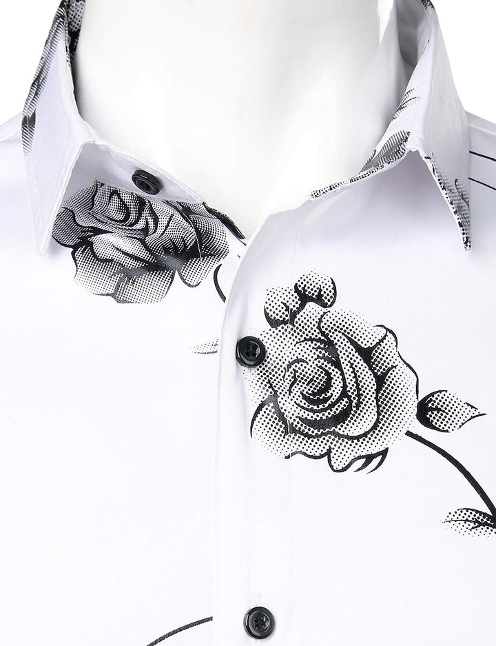 Chemise boutonnée à manches longues et imprimé floral rose pour homme