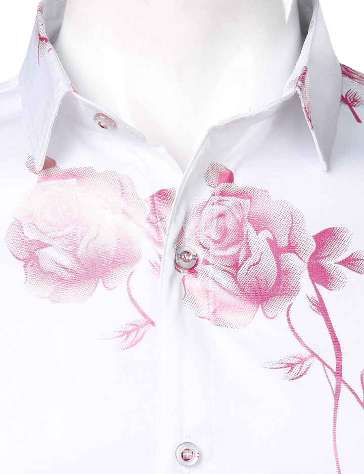 Chemise boutonnée à manches longues et imprimé floral rose pour homme