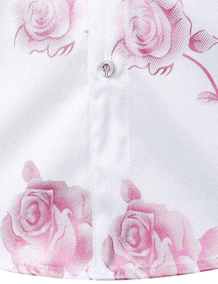 Chemise boutonnée à manches longues et imprimé floral rose pour homme