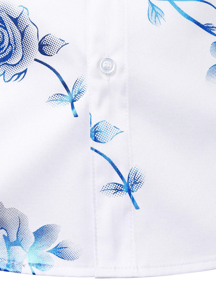 Chemise boutonnée à manches longues et imprimé floral bleu rose pour homme