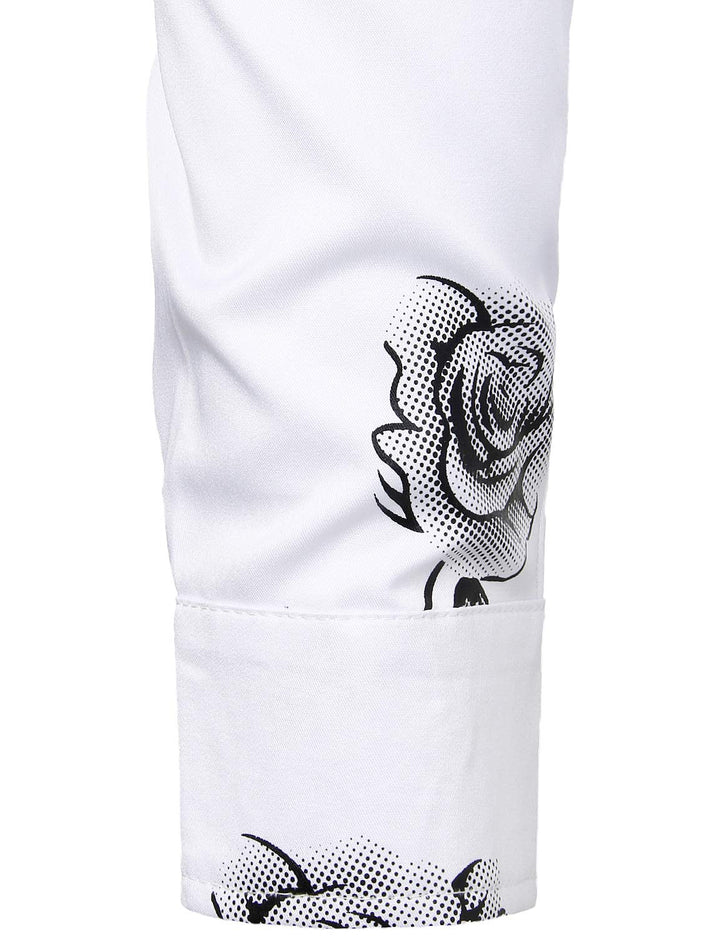 Chemise boutonnée à manches longues et imprimé floral rose pour homme