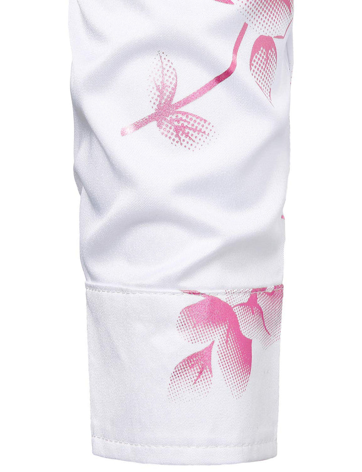 Chemise boutonnée à manches longues et imprimé floral rose pour homme