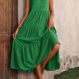 Xitlali | Robe Longue Décontractée Sans Manches à Col en V et Ourlet Volanté pour Femme