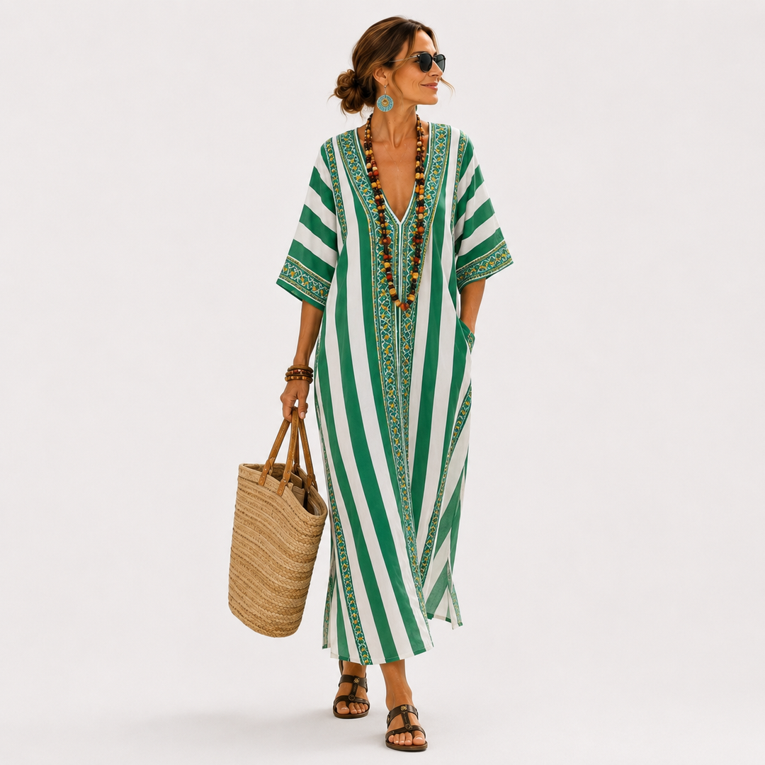 Caftan Zoé Vert Rayures