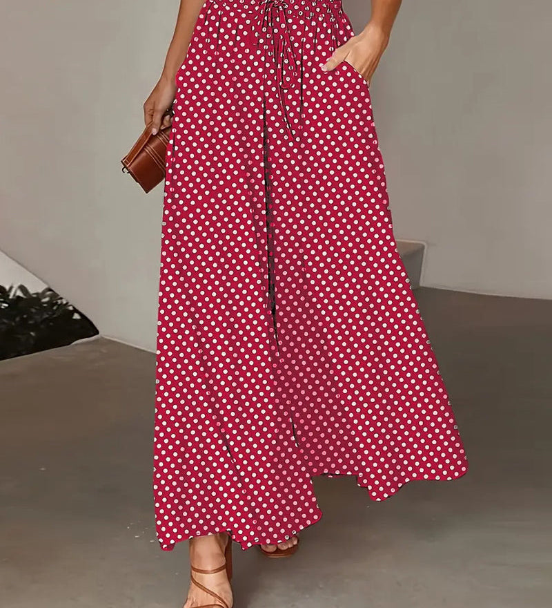 Pantalon Imprimé Pois Long