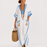 Caftan Alba Blanc Rayures Bleues