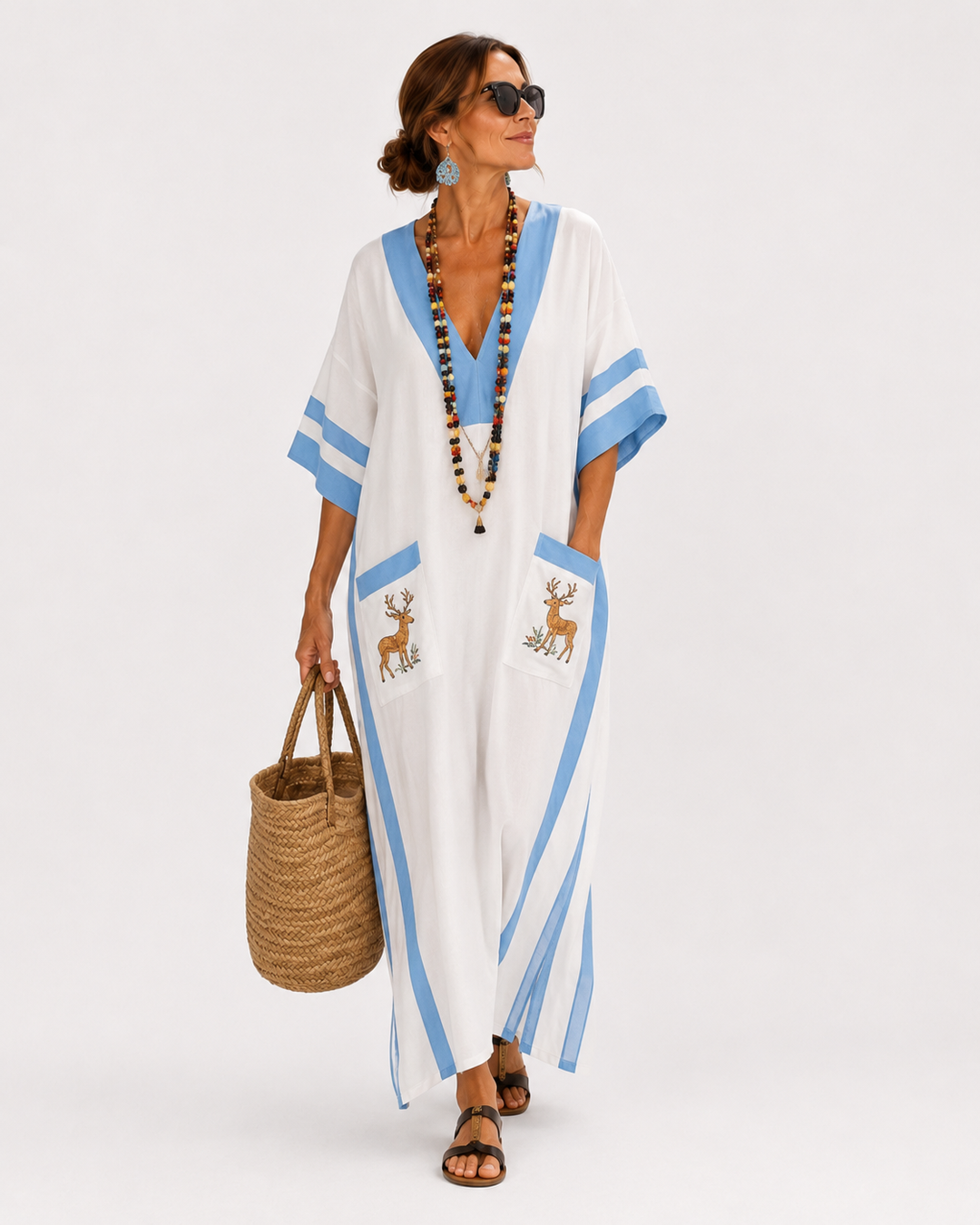 Caftan Alba Blanc Rayures Bleues