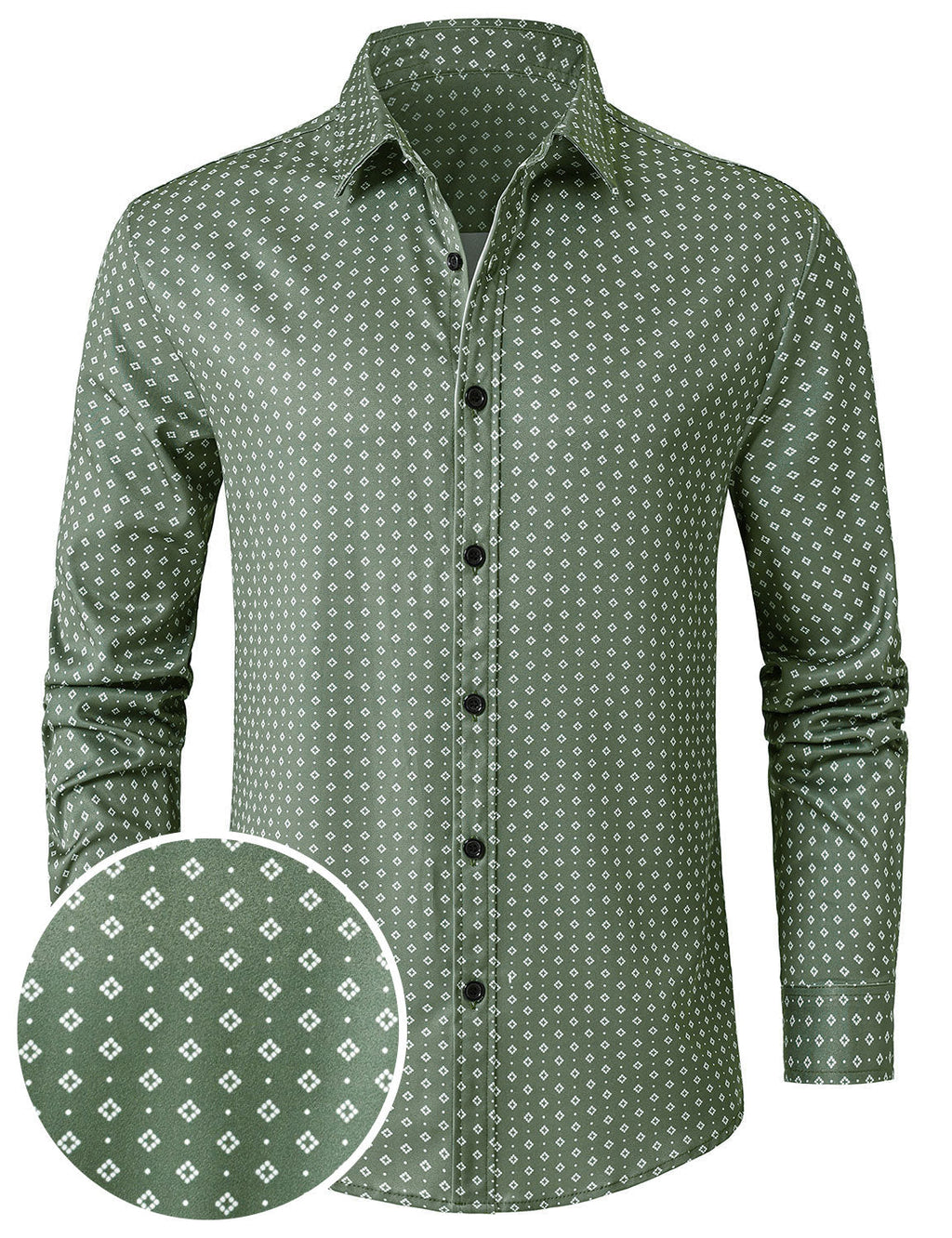 Chemise à manches longues verte à imprimé géométrique rétro pour homme