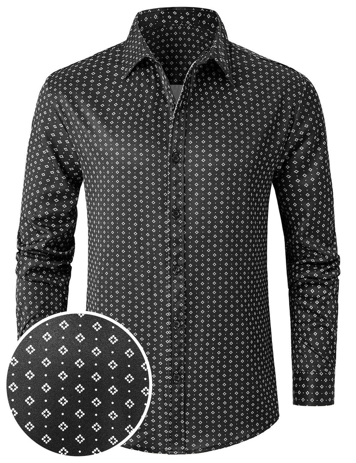 Chemise à manches longues noire à imprimé géométrique rétro pour homme