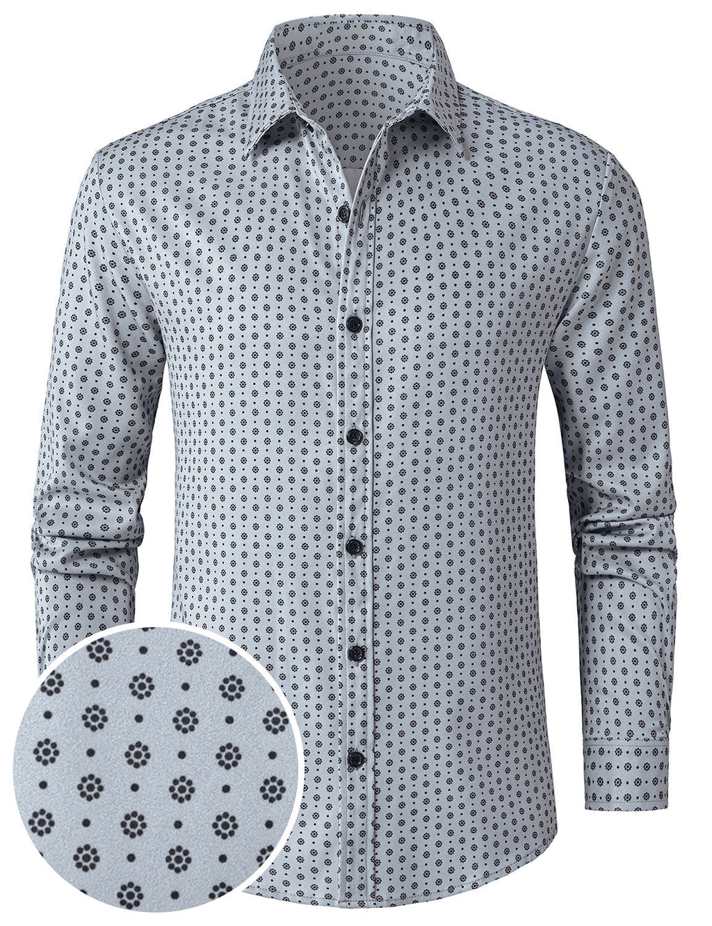 Chemise à manches longues grise à imprimé rétro pour homme