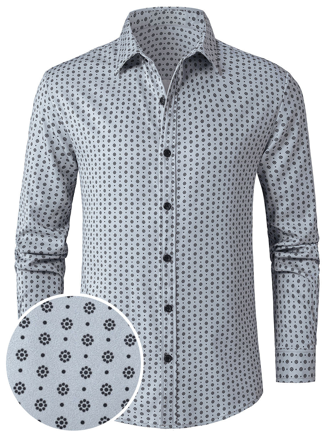 Chemise à manches longues grise à imprimé rétro pour homme