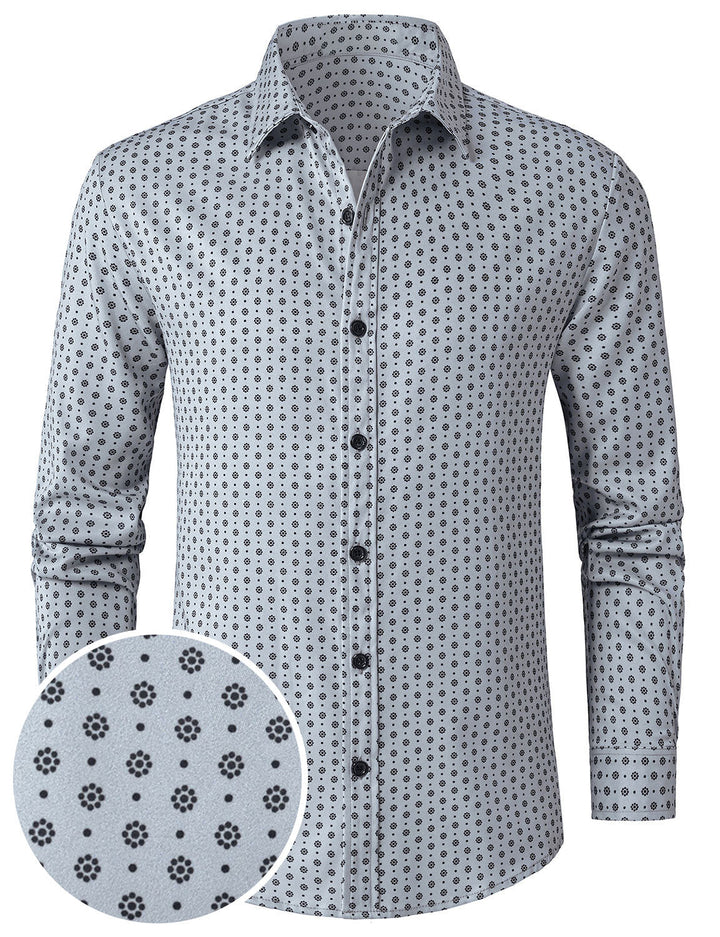 Chemise à manches longues grise à imprimé rétro pour homme