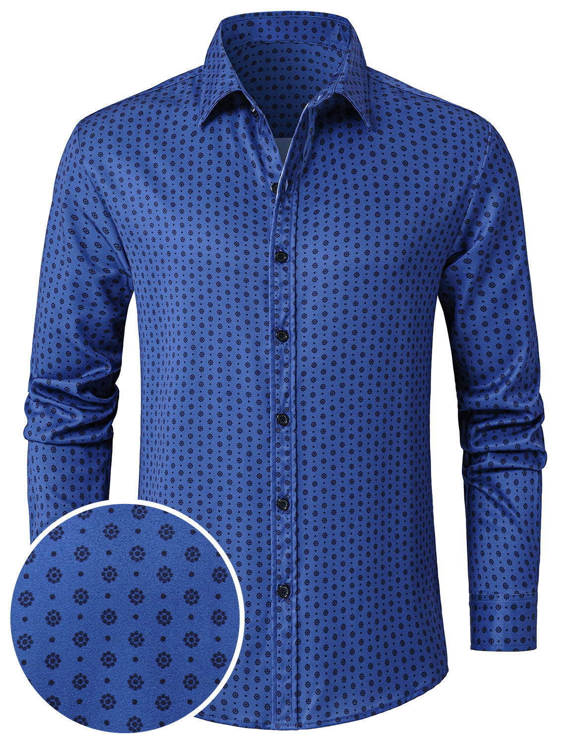 Chemise à manches longues bleue à imprimé géométrique rétro pour homme