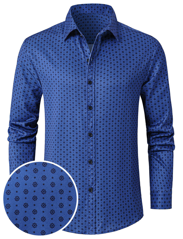 Chemise à manches longues bleue à imprimé géométrique rétro pour homme