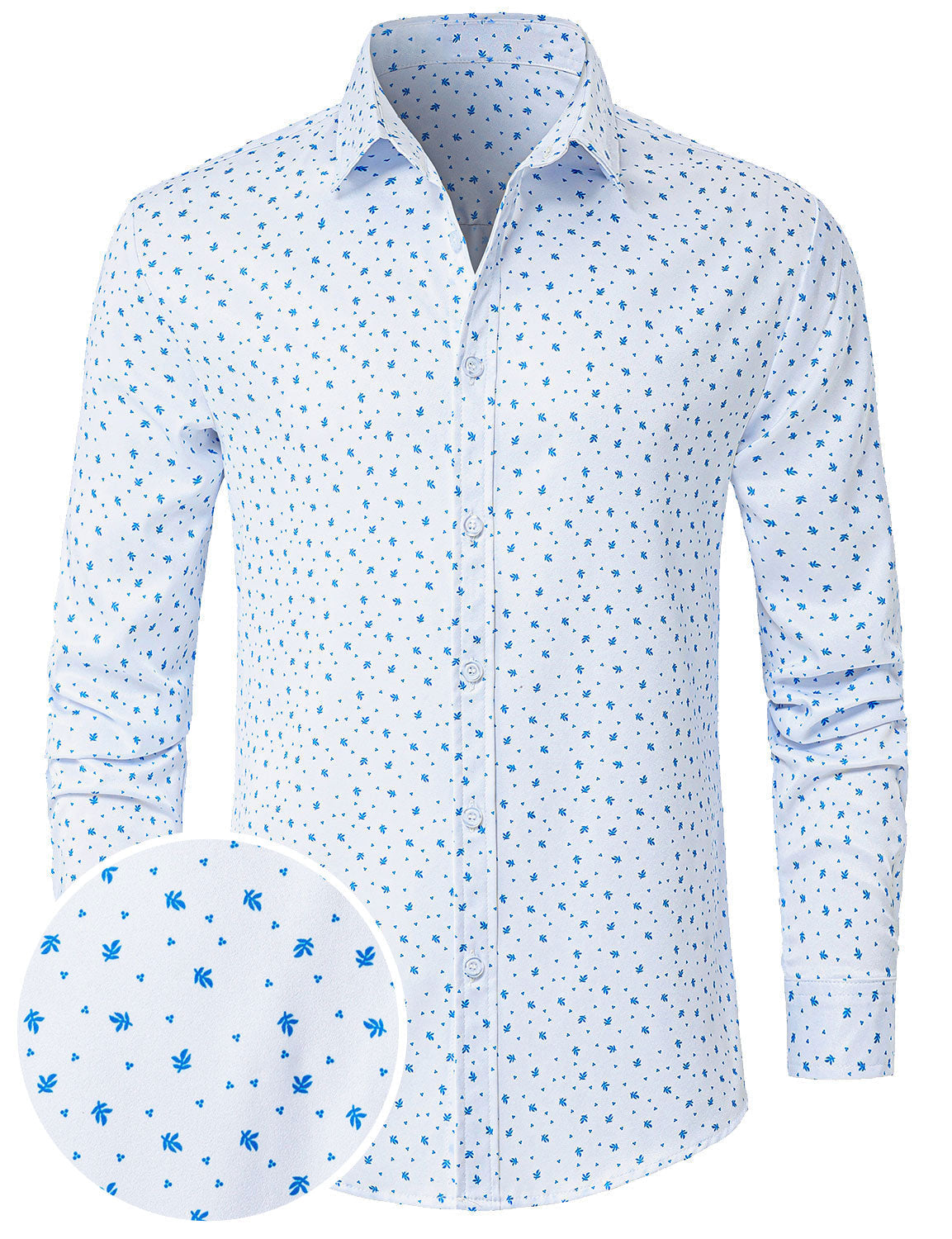 Chemise décontractée à manches longues pour homme, blanche et imprimée