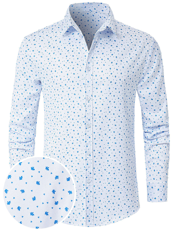 Chemise décontractée à manches longues pour homme, blanche et imprimée