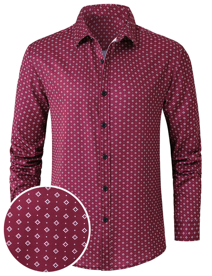 Chemise à manches longues rouge à imprimé géométrique rétro pour homme