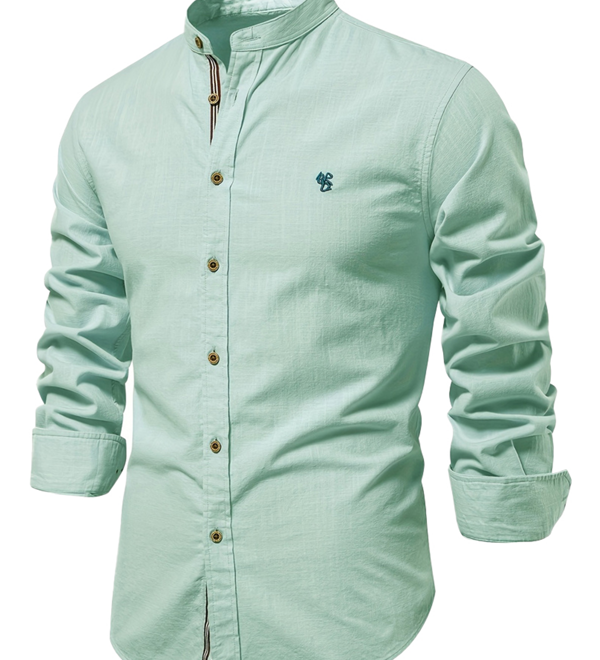 Chemise boutonnée à manches longues 100% coton de couleur unie pour hommes