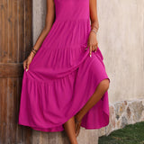Xitlali | Robe Longue Décontractée Sans Manches à Col en V et Ourlet Volanté pour Femme
