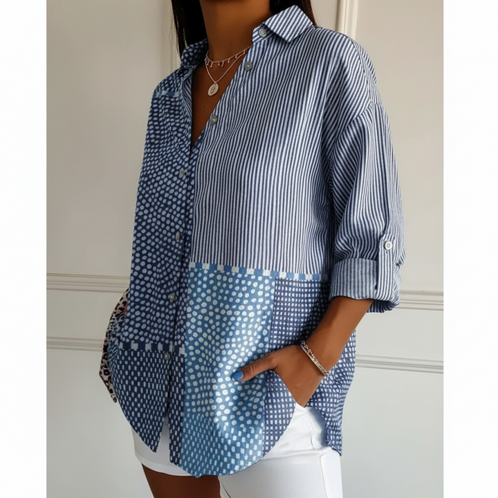 Mette | Chemise à motif mosaïque bleue