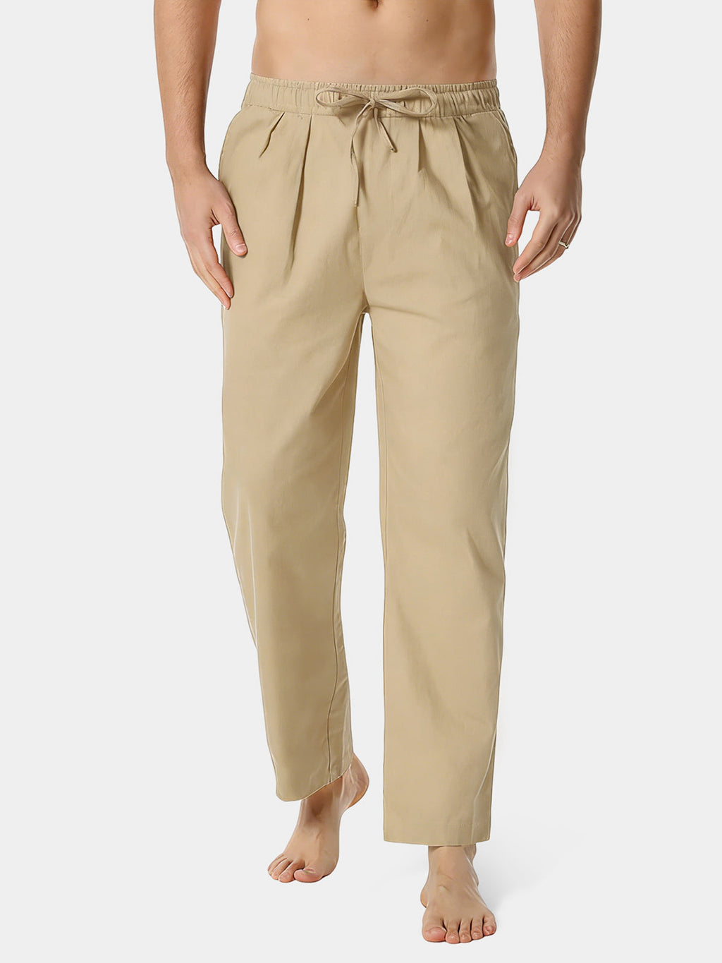 Pantalon Homme Décontracté Uni en Lin et Coton Léger Respirant