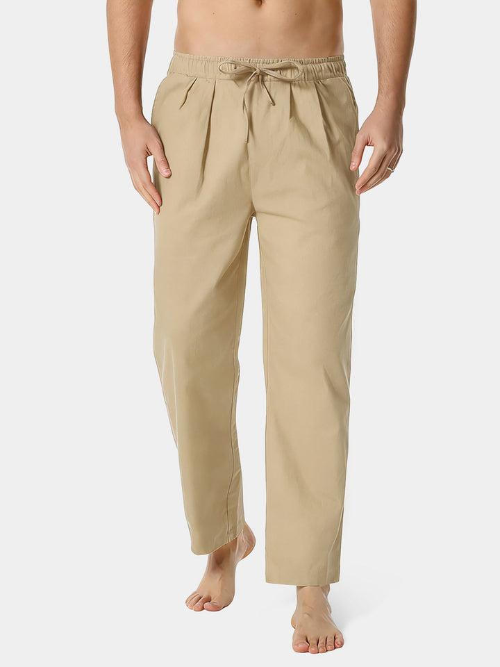 Pantalon Homme Décontracté Uni en Lin et Coton Léger Respirant